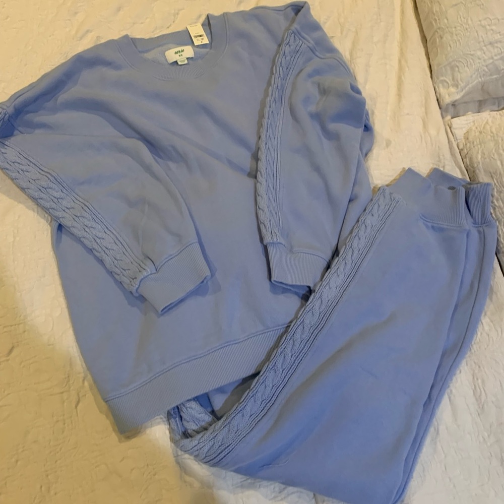 Aerie Everyday Cozy Cable Deets Sweatshirt and High Waisted Joggers
